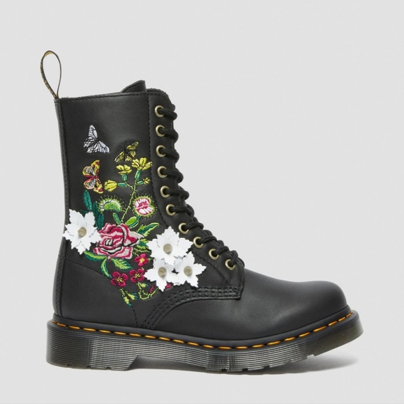 Dr. Martens Shoes - Dr. Martens 1490 FLORAL BLOOM LEATHER MID-CALF BOOTS Embroidered
